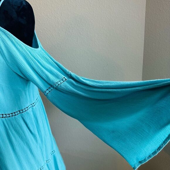 Umgee BOHO Midi Turquoise Off Shoulder w/Long Sleeve Loose Fitting Size Medium - Picture 3 of 8